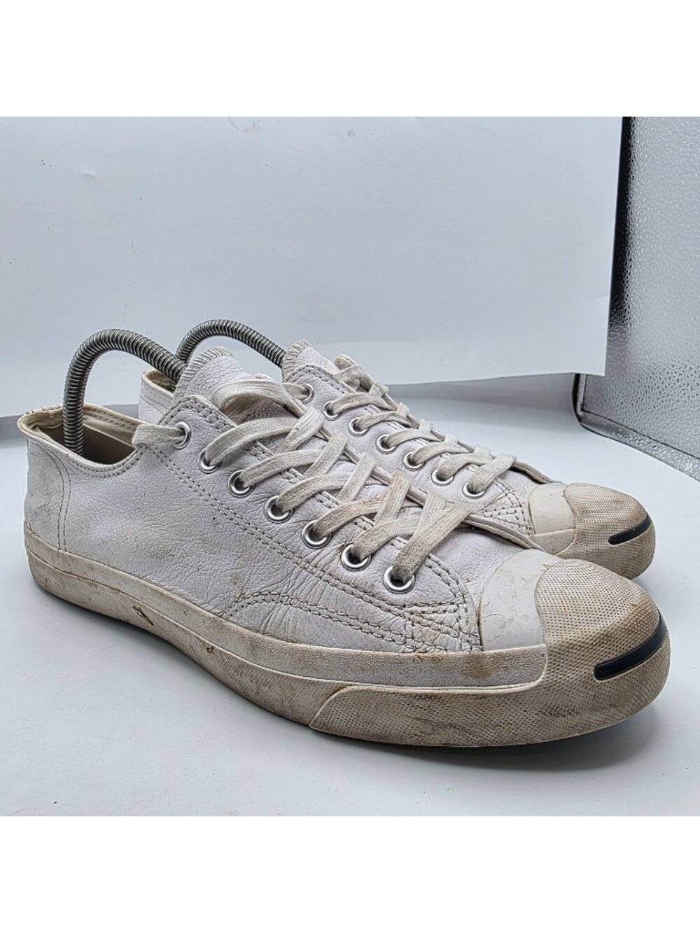 Converse Jack Purcell Mens Size 8.5 White Shoes Leather Casual Sneakers Low Top